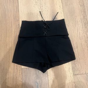 NWT Zara Trafaluc Women Black Stretch Shorts High Waist Lace Up Size S